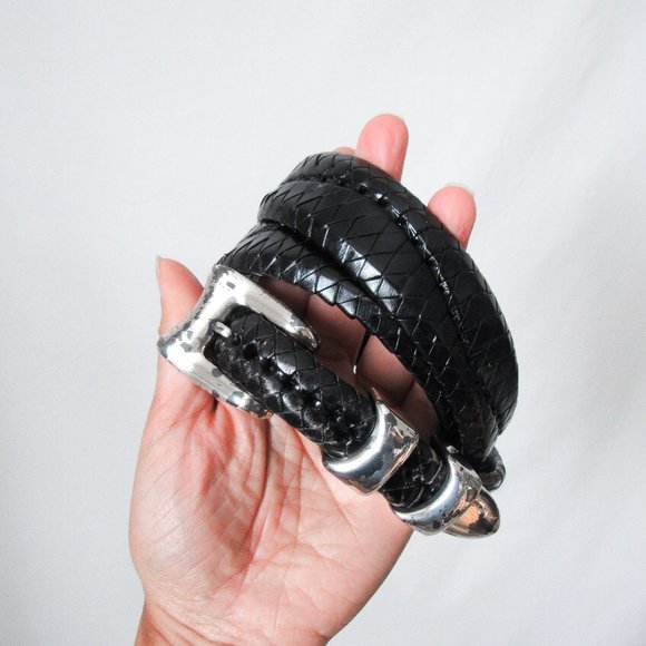 Vintage Accessories - VINTAGE Black Braided Leather Belt Western Style Chic Size-Medium waist, L hips
